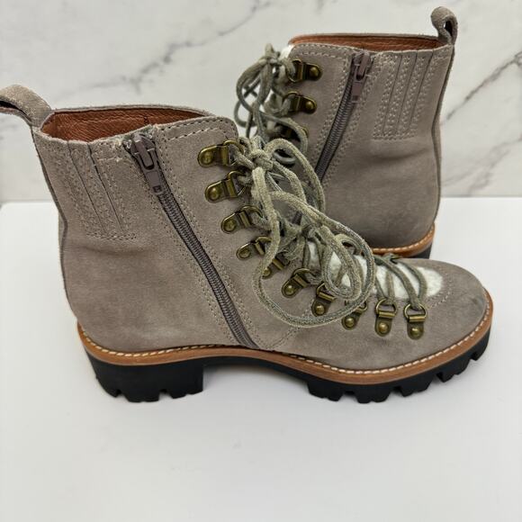 Jeffrey Campbell Womens Stanley Boot Size 8 Suede Leather Chunky Lug Faux Fur - Picture 5 of 11